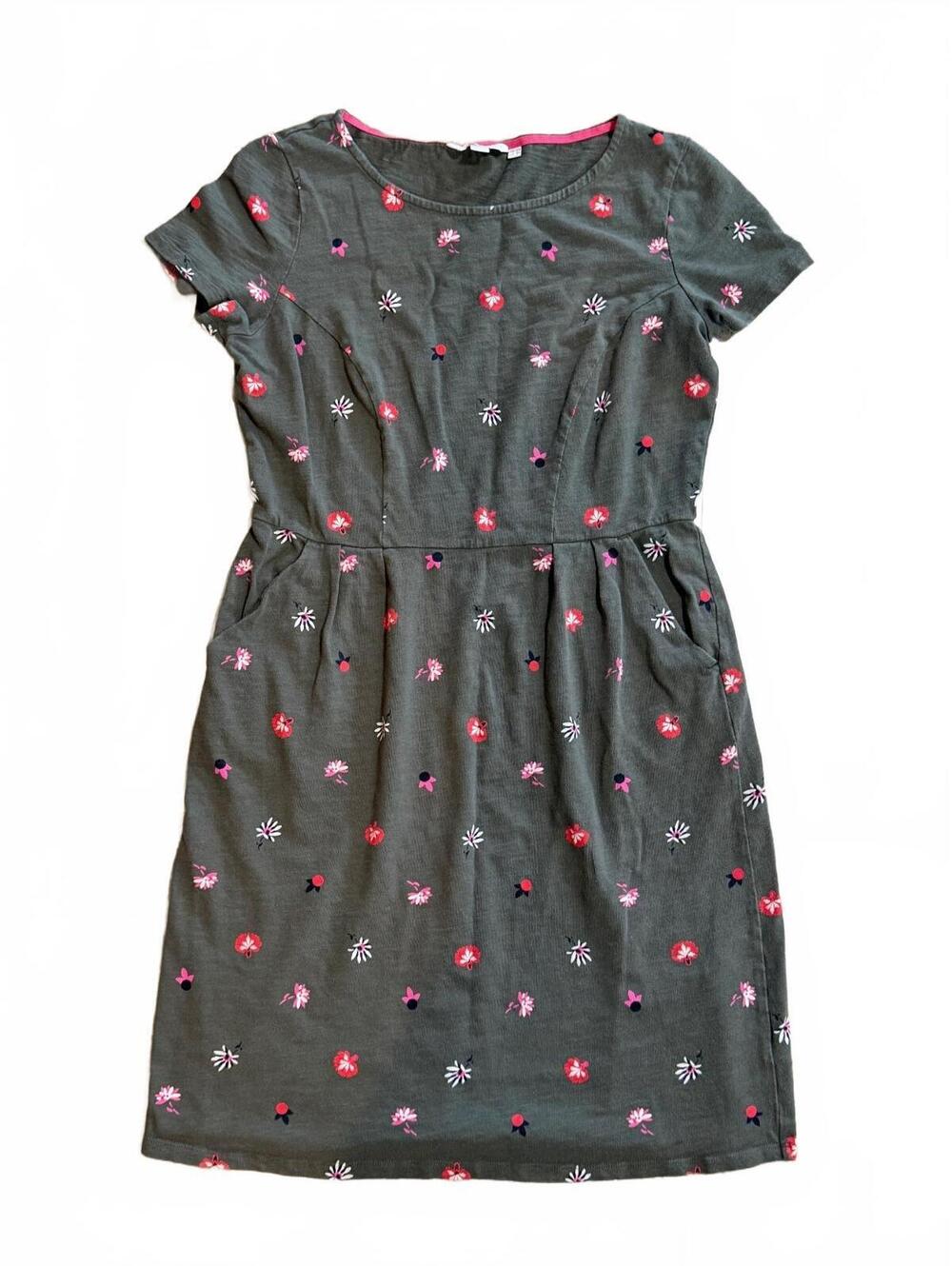 Boden Women's Olive Green Floral Cotton Dress Pockets Size UK 12R / US 8R